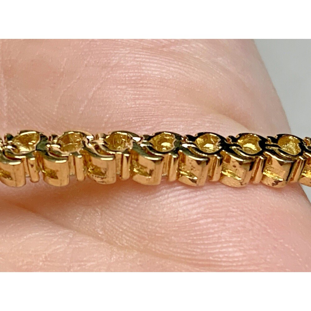 DBJ 925 Sterling Silver Gold Tone Tennis Bracelet CZ Prong Set 7" Vintage Signed - Picture 12 of 14